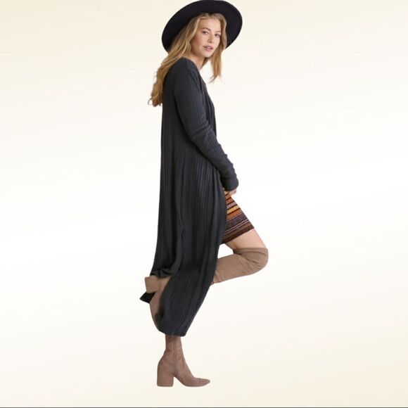 Umgee Ribbed Knit Duster Cardigan Sweater NWT - Picture 3 of 4